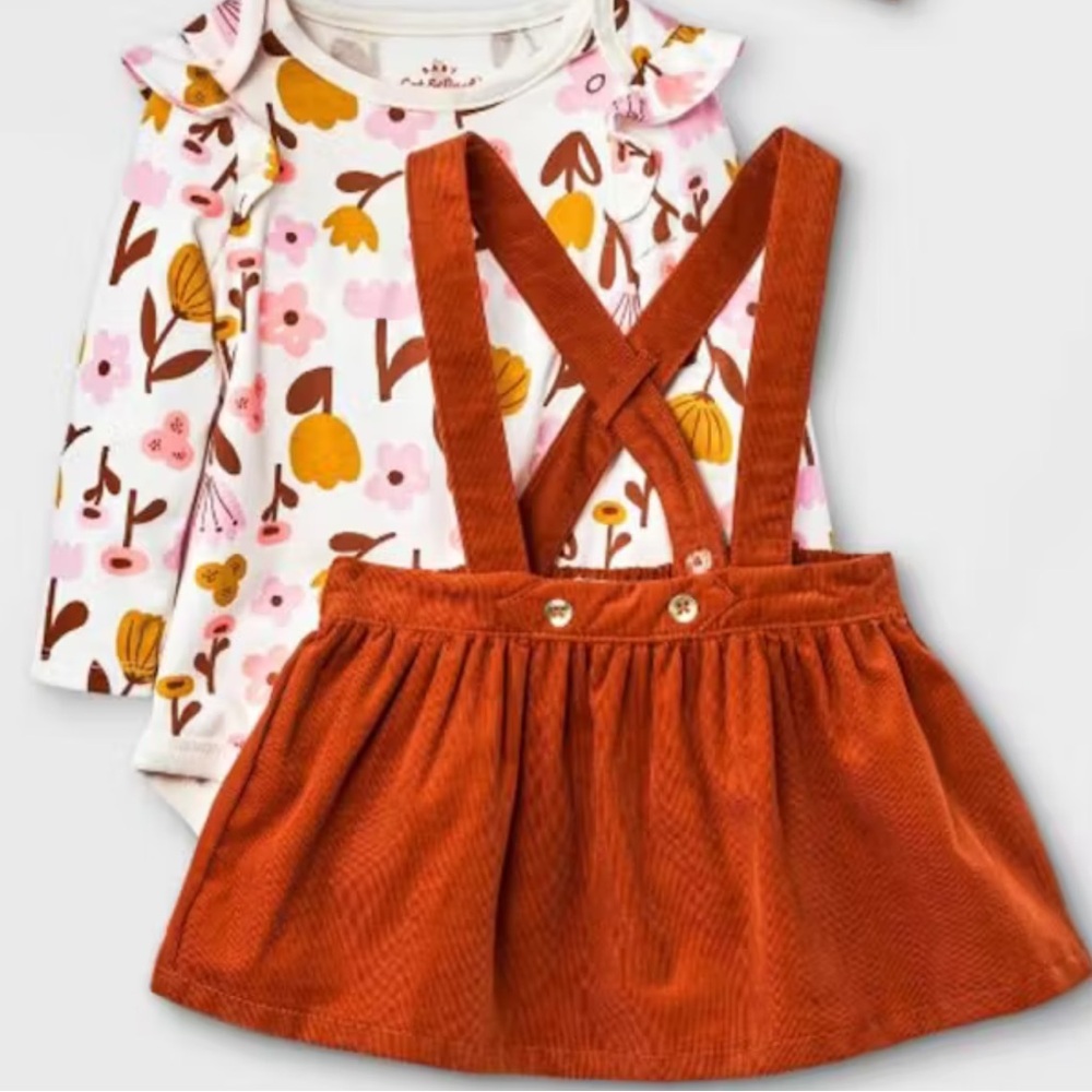 Cat & Jack | Floral Onesie with Rust Skirt | 6-9months